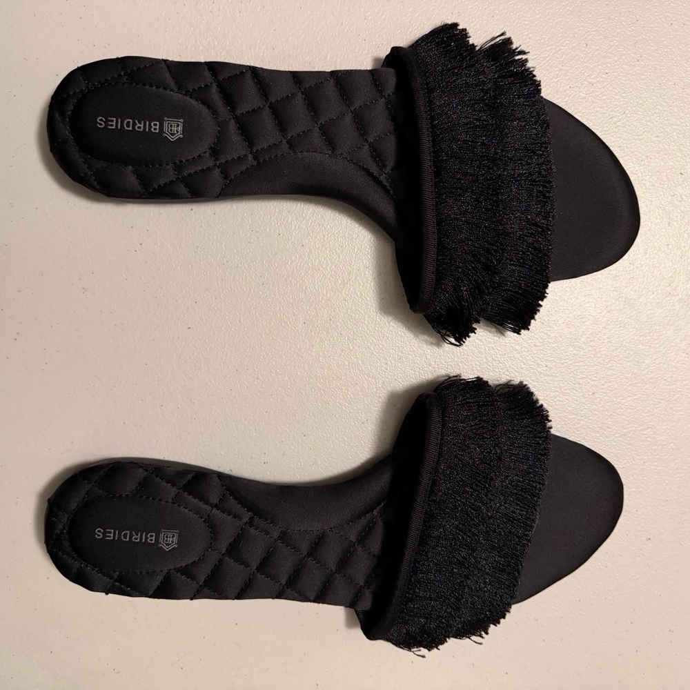 BIRDIES The Sparrow Black Fringe Slides Sandals Size 9 - Picture 2 of 8